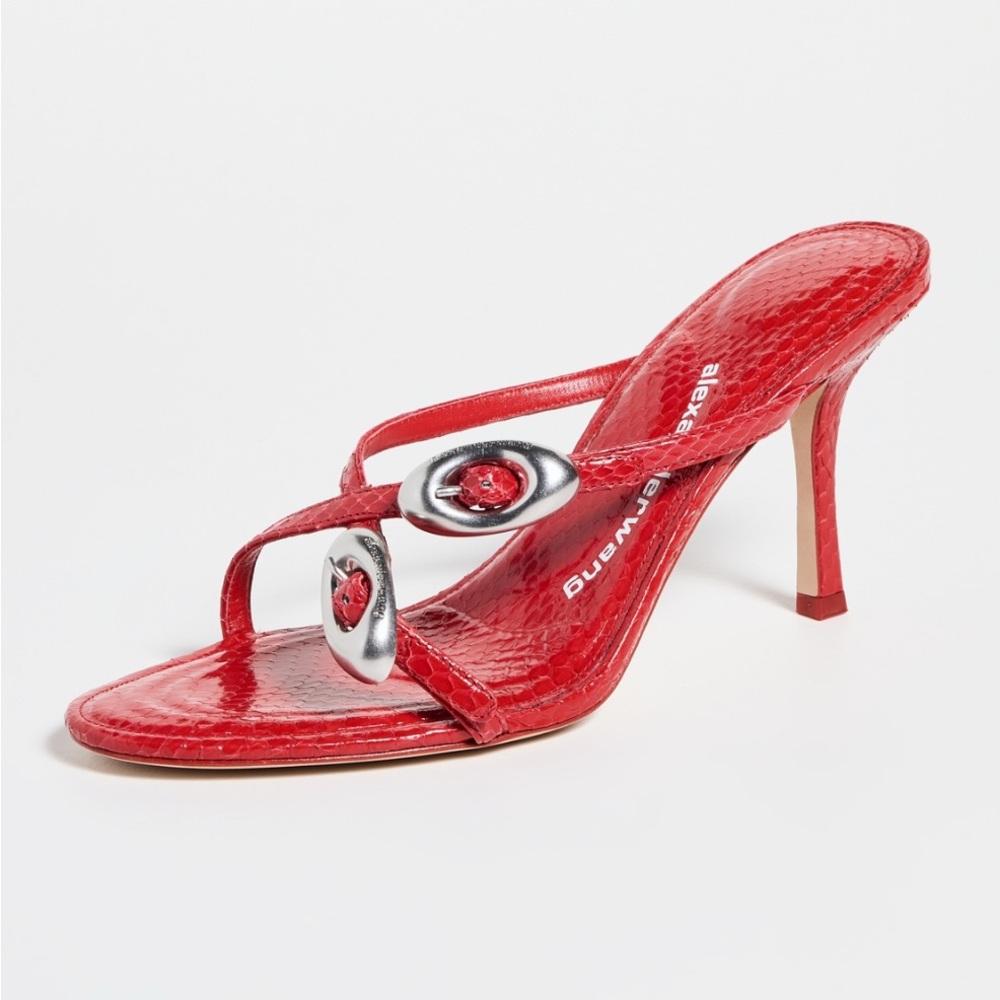 Alexander Wang Dome 85 Embellished Water Snake sandal in Red #AlexanderWang